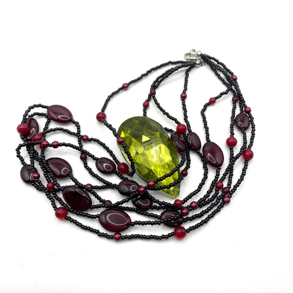 Black Seed Beads & Red Glass Beads Multi-strand Necklace Artisan Made - Picture 5 of 6